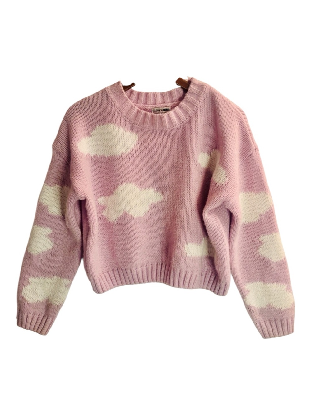 Fashion Nova Pink Cloud Knit Sweater Cropped Crewneck Pullover Size Large